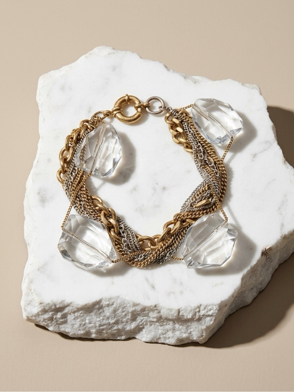 Crystal Drop Mixed-Metal Chain Bracelet - Gold and Clear